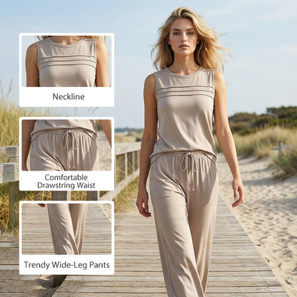 🎁PROMOTION EXCEPTIONNELLE : 50 % DE RÉDUCTION !💥Ensemble débardeur et pantalon à cordon pour femme