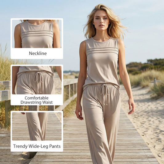 🎁PROMOTION EXCEPTIONNELLE : 50 % DE RÉDUCTION !💥Ensemble débardeur et pantalon à cordon pour femme