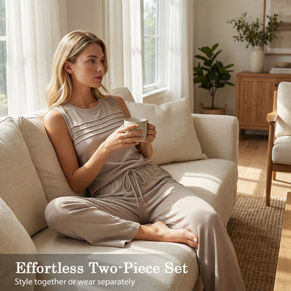 🎁PROMOTION EXCEPTIONNELLE : 50 % DE RÉDUCTION !💥Ensemble débardeur et pantalon à cordon pour femme