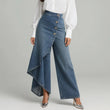 🔥 50 % DE RÉDUCTION 👖 Jupe-pantalon asymétrique en jean à effet portefeuille 🌀 Taille haute, jambes larges et patte de boutonnage tendance ✨