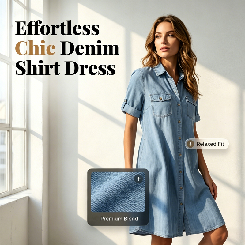 🔥Soldes 2026 : 30 % de réduction🔥Robe chemise décontractée en jean pour femme