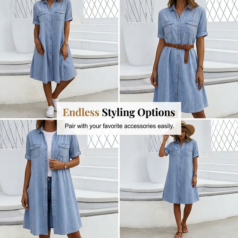 🔥Soldes 2026 : 30 % de réduction🔥Robe chemise décontractée en jean pour femme