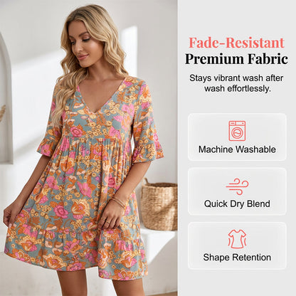 🌸 Une touche estivale chic : une robe à fleurs à col en V pour toutes les occasions🌞