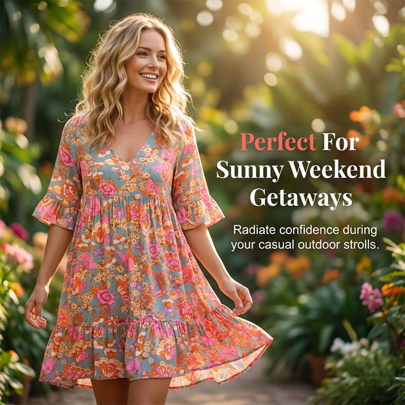 🌸 Une touche estivale chic : une robe à fleurs à col en V pour toutes les occasions🌞