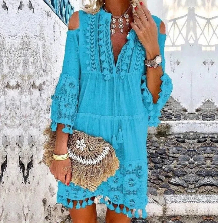 🔥58 % de réduction 👗Robe ample en coton et lin brodée pour femme 🌸