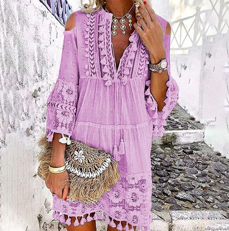 🔥58 % de réduction 👗Robe ample en coton et lin brodée pour femme 🌸