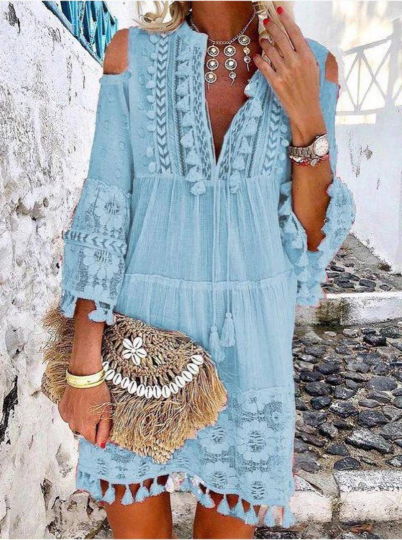 🔥58 % de réduction 👗Robe ample en coton et lin brodée pour femme 🌸