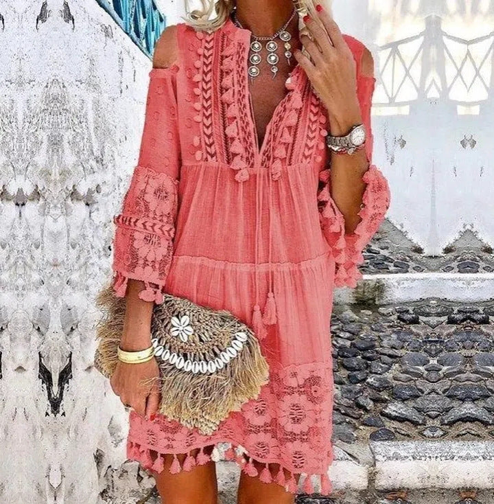 🔥58 % de réduction 👗Robe ample en coton et lin brodée pour femme 🌸