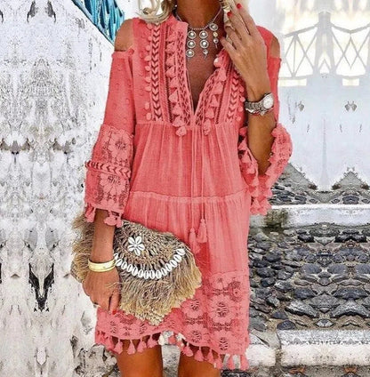 🔥58 % de réduction 👗Robe ample en coton et lin brodée pour femme 🌸