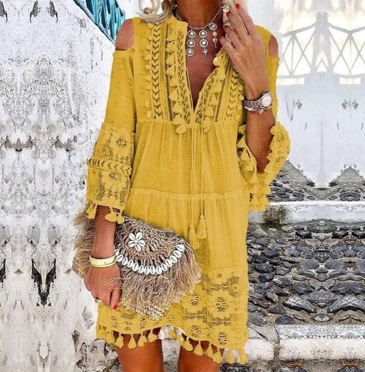 🔥58 % de réduction 👗Robe ample en coton et lin brodée pour femme 🌸
