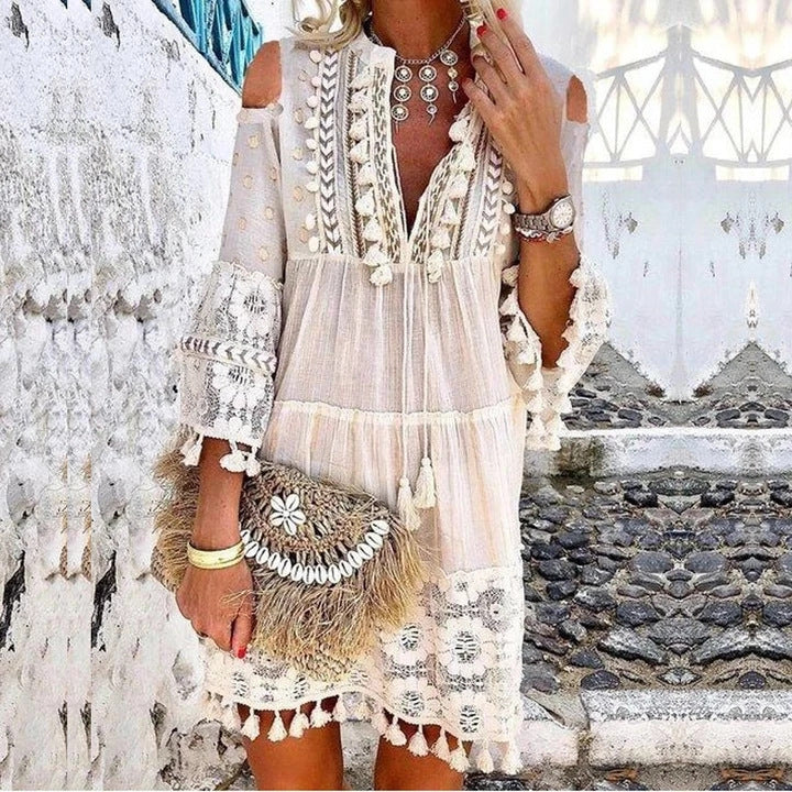 🔥58 % de réduction 👗Robe ample en coton et lin brodée pour femme 🌸