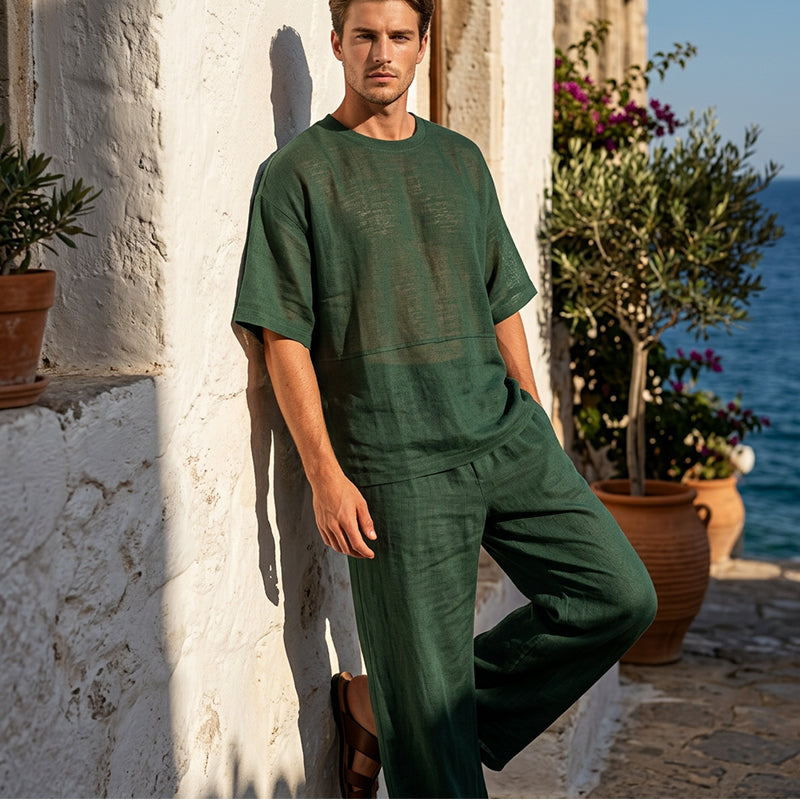 📢📢40 % DE RÉDUCTION !! ⏰Ensemble 2 pièces pour homme : t-shirt et pantalon à jambes larges