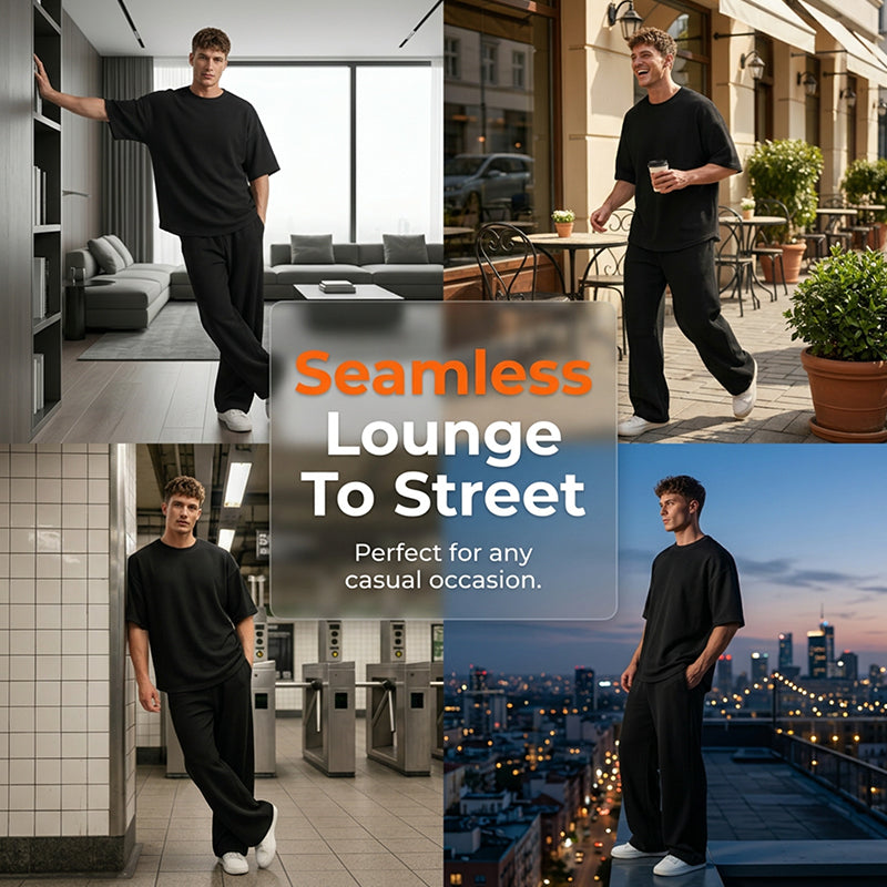 📢📢40 % DE RÉDUCTION !! ⏰Ensemble 2 pièces pour homme : t-shirt et pantalon à jambes larges