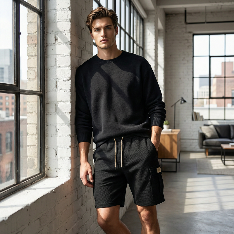 🩳Short cargo texturé décontracté pour homme avec cordon de serrage