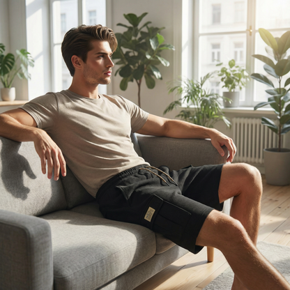 🩳Short cargo texturé décontracté pour homme avec cordon de serrage