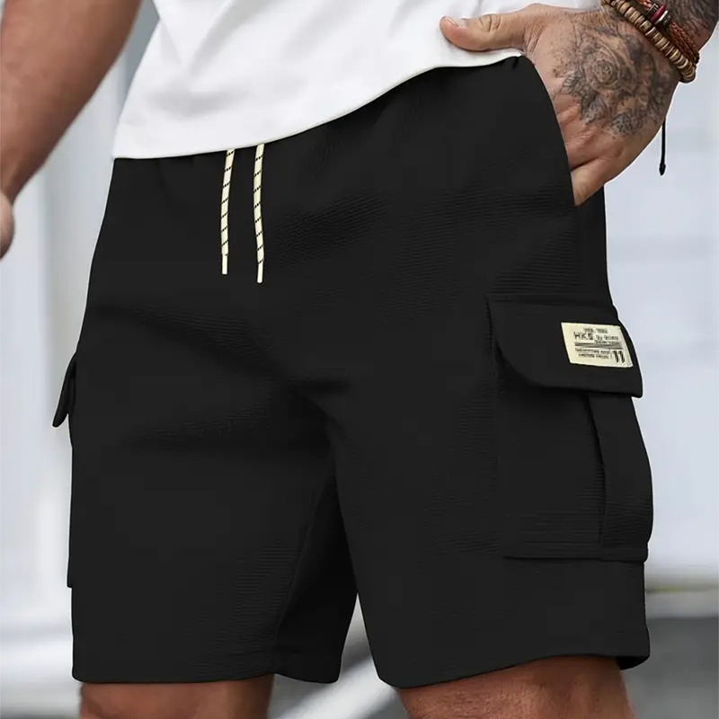 🩳Short cargo texturé décontracté pour homme avec cordon de serrage
