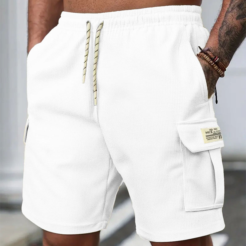 🩳Short cargo texturé décontracté pour homme avec cordon de serrage