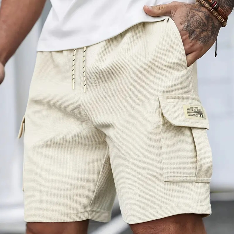 🩳Short cargo texturé décontracté pour homme avec cordon de serrage