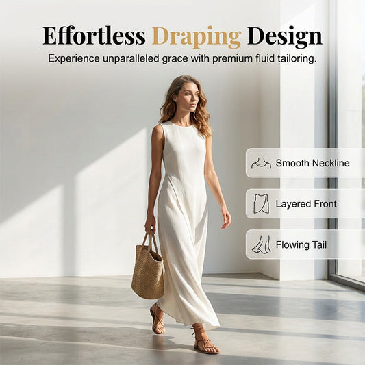 Robe longue chic, asymétrique et sans manches