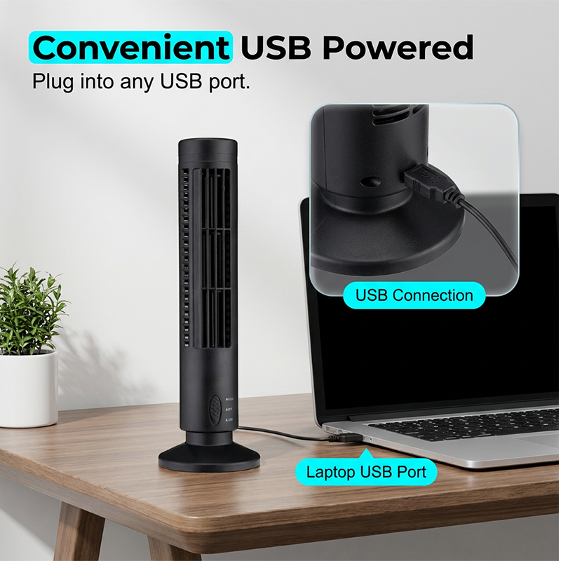 🌀Ventilateur tour USB portable à 3 vitesses – compact, puissant et polyvalent – idéal pour le bureau, la chambre et les déplacements.