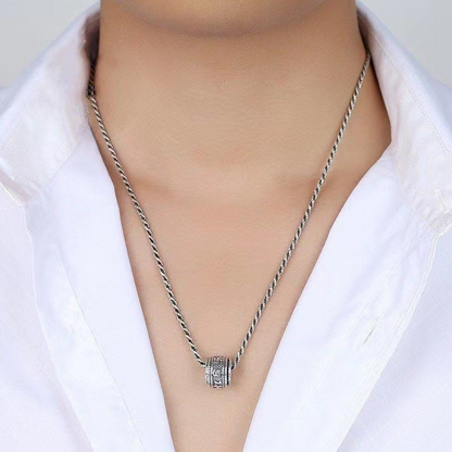 Collier rétro thaïlandais en argent avec six mots mantra bonne chance pour homme – Rotatif🔥🔥
