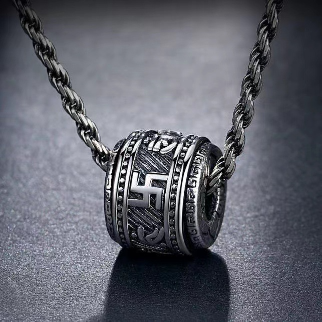 Collier rétro thaïlandais en argent avec six mots mantra bonne chance pour homme – Rotatif🔥🔥