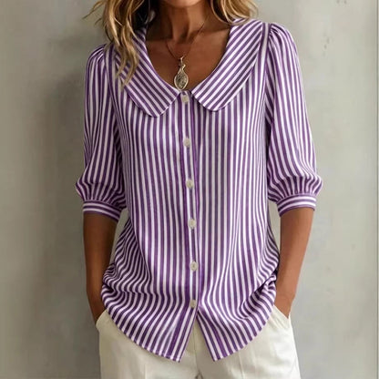 ⏳Spécial à durée limitée⏰Chemise à rayures boutonnée pour les trajets quotidiens en été🌸👔