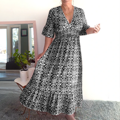 🔥Économisez 50 % sur les offres spéciales⏰-🌸Robe longue enveloppante à encolure en V avec imprimé bohémien décontracté