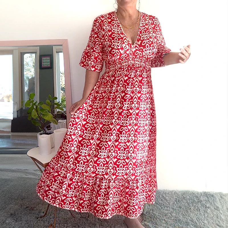 🔥Économisez 50 % sur les offres spéciales⏰-🌸Robe longue enveloppante à encolure en V avec imprimé bohémien décontracté