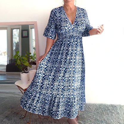 🔥Économisez 50 % sur les offres spéciales⏰-🌸Robe longue enveloppante à encolure en V avec imprimé bohémien décontracté