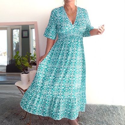 🔥Économisez 50 % sur les offres spéciales⏰-🌸Robe longue enveloppante à encolure en V avec imprimé bohémien décontracté