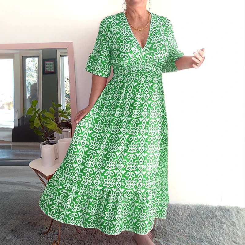 🔥Économisez 50 % sur les offres spéciales⏰-🌸Robe longue enveloppante à encolure en V avec imprimé bohémien décontracté