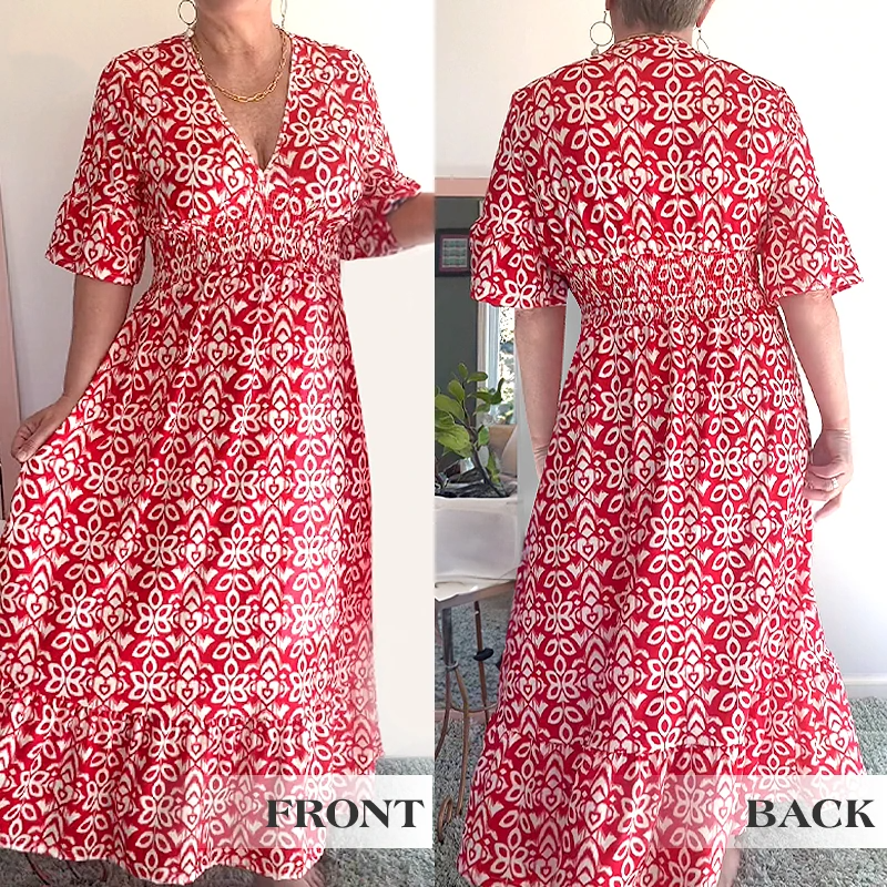 🔥Économisez 50 % sur les offres spéciales⏰-🌸Robe longue enveloppante à encolure en V avec imprimé bohémien décontracté