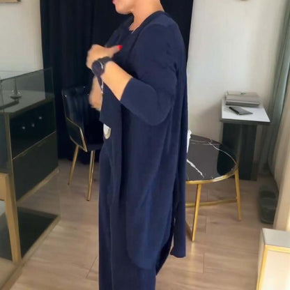 Ensemble Élégant Long Cardigan & Haut & Pantalon 3 Pièces