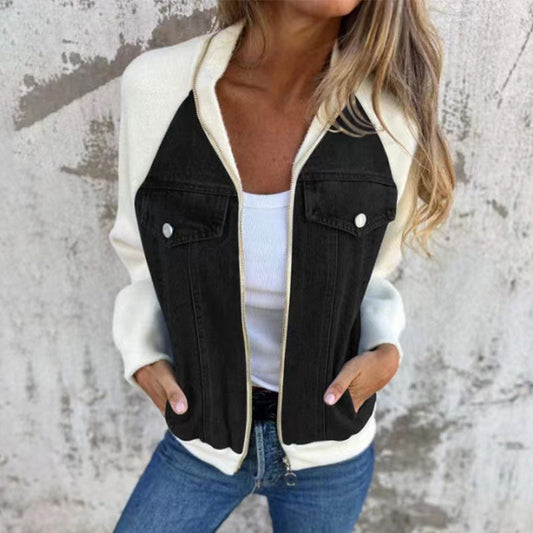Veste en denim à fermeture éclair pour femme