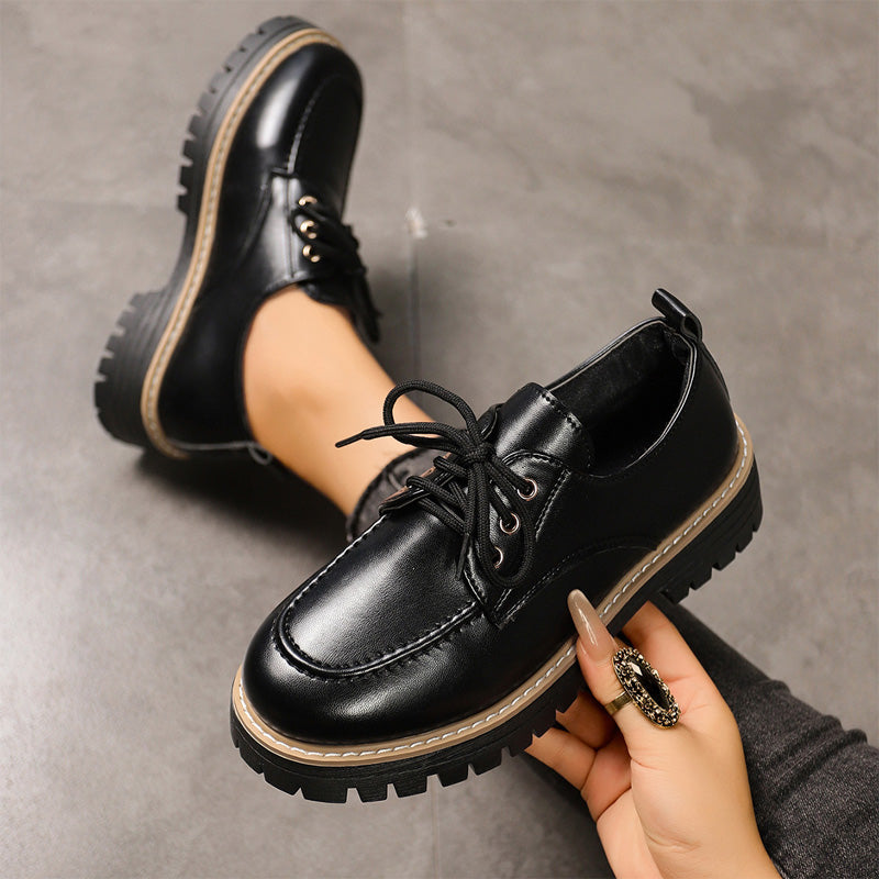 Round Toe Lace-Up Loafers for Women