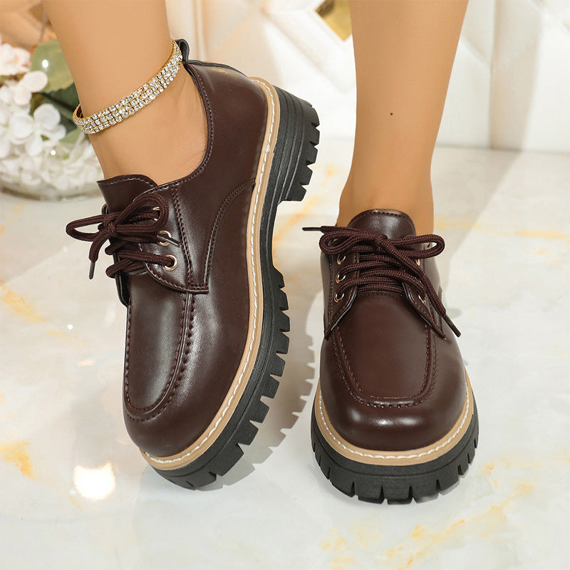 Round Toe Lace-Up Loafers for Women