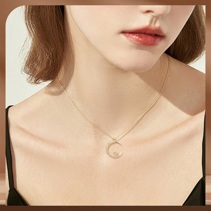 Collier Étincelant avec Pendentif d'Étoile et de Lune