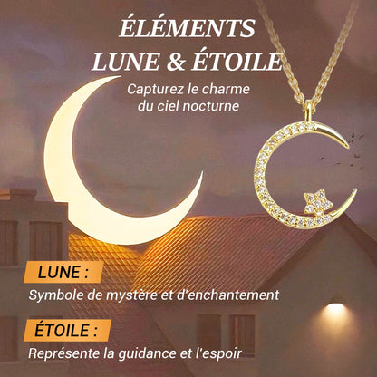 Collier Étincelant avec Pendentif d'Étoile et de Lune