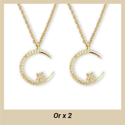 Collier Étincelant avec Pendentif d'Étoile et de Lune