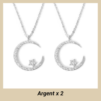 Collier Étincelant avec Pendentif d'Étoile et de Lune