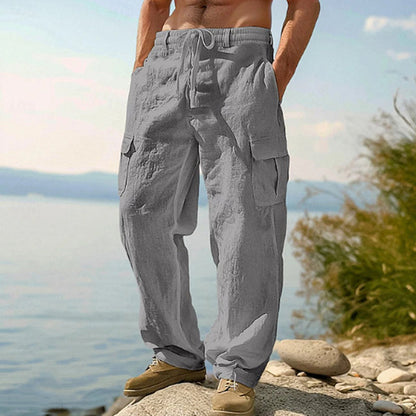 👖🌿 PROMO FLASH 50% ! Pantalon Cargo Homme Coton & Lin – Coupe Loose, Respirant, Poches Multiples, Taille Cordon, 6 Couleurs, 6 Tailles, Parfait Été 🍃