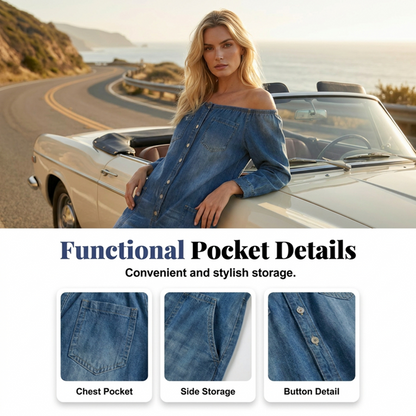 💐Combinaison en jean pour femme - Style rétro, épaules dénudées, jambes larges, coupe confortable 🔥👗
