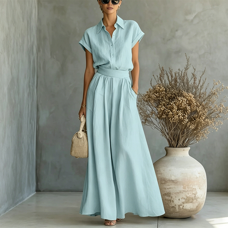 Ensemble élégant deux pièces chemise et pantalon large