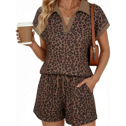 Haut et short à imprimé léopard, ensemble tendance pour femme, ensemble deux pièces