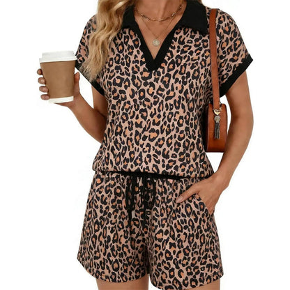 Haut et short à imprimé léopard, ensemble tendance pour femme, ensemble deux pièces
