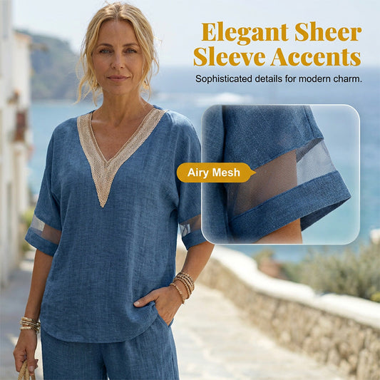 Un élégant haut à col en V et un pantalon à jambes larges,  ensemble deux pièces