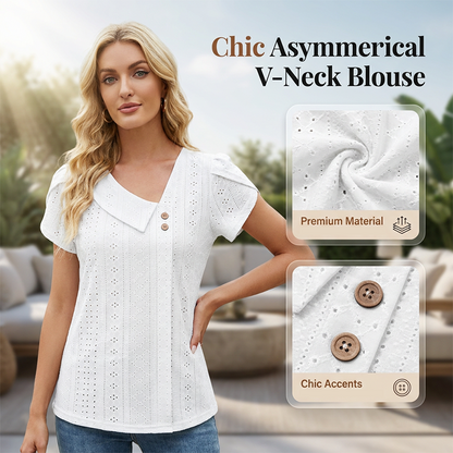 Blouse à manches courtes et encolure en V pour femme