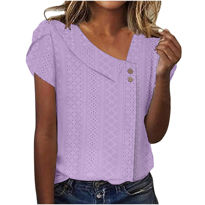 Blouse à manches courtes et encolure en V pour femme