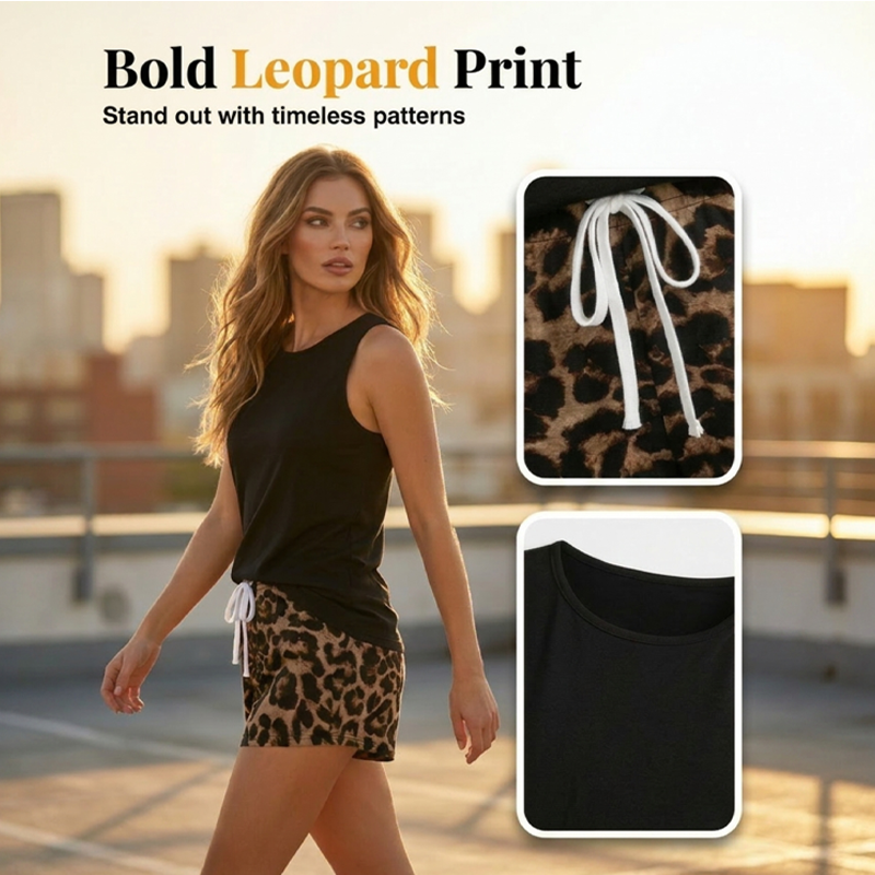 👕🐆 PROMO FLASH 50% ! Ensemble Femme Débardeur & Short Imprimé Léopard – Tissu Léger, Style Audacieux & Chic, Parfait pour l'Été & les Sorties Décontractées ✨